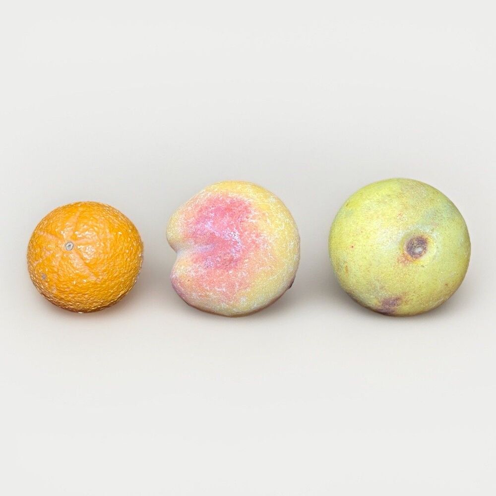 Vintage Italian Alabaster Stone Fruit Apple Tangerine Peach Trio Hand Carved - Picture 4 of 10